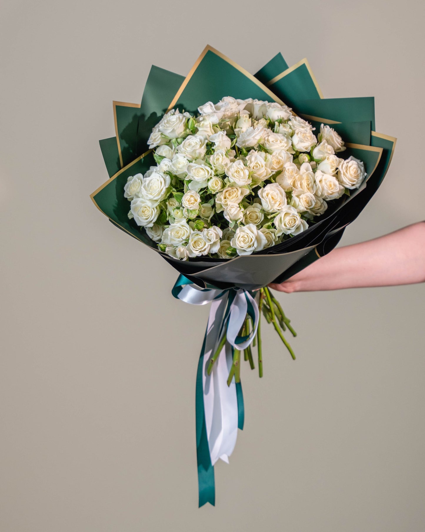 Emerald Ivory Rose Bouquet